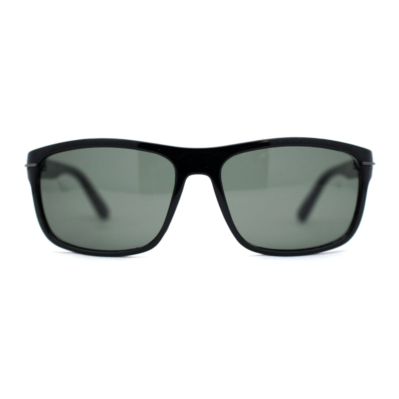 Mens Rectangular Sport Wrap Temper Glass Lens Sunglasses