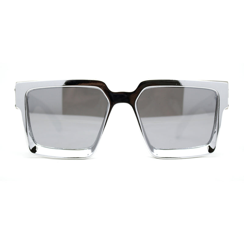 Showy Metallic Plastic Colorful Mirror Lens Rectangle Mob Horn Rim Sunglasses