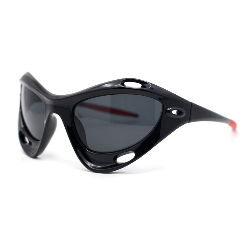 Mens Large Coverage Aerodynamic Vented Thick Plastic Wrap Sport Sunglasses