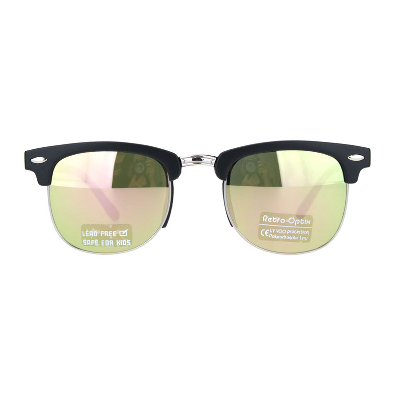 Boys Child Size Color Mirror Lens Hipster Half Rim Sunglasses