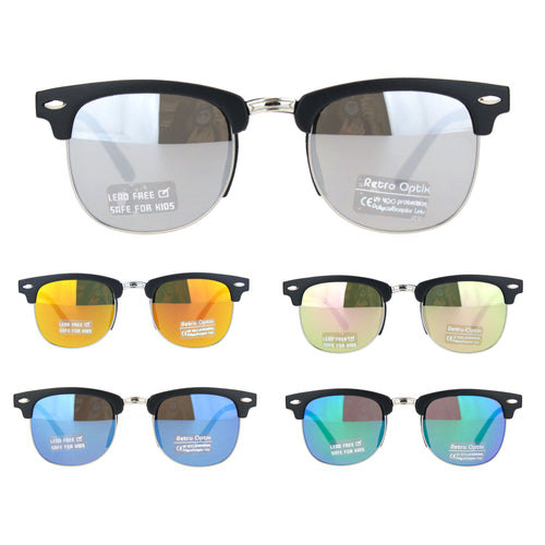 Boys Child Size Color Mirror Lens Hipster Half Rim Sunglasses