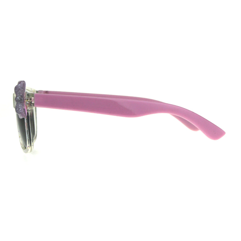 Girls Childern Size Horn Rim Glitter Bow Plastic Sunglasses