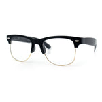 Mens Hipster Half Horn Rim Clear Lens Geek Fashion Eyeglasses Black Gold - Clear