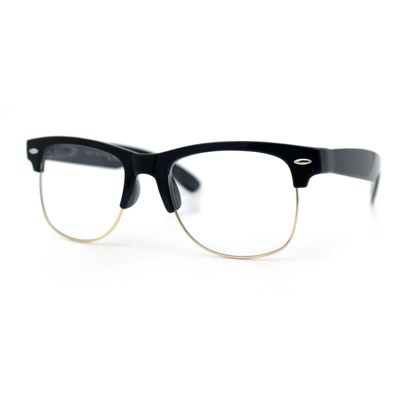 Mens Hipster Half Horn Rim Clear Lens Geek Fashion Eyeglasses Black Gold - Clear