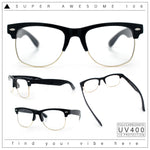 Mens Hipster Half Horn Rim Clear Lens Geek Fashion Eyeglasses Black Gold - Clear
