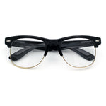 Mens Hipster Half Horn Rim Clear Lens Geek Fashion Eyeglasses Black Gold - Clear