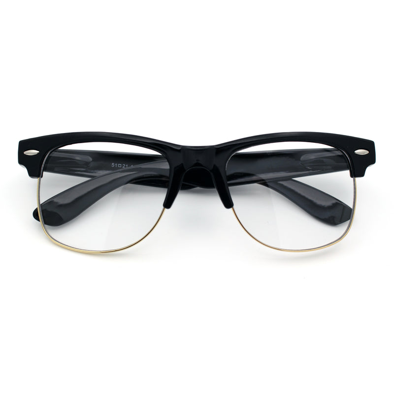 Mens Hipster Half Horn Rim Clear Lens Geek Fashion Eyeglasses Black Gold - Clear