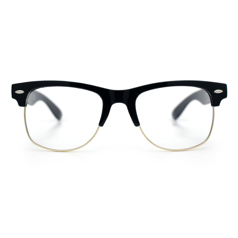 Mens Hipster Half Horn Rim Clear Lens Geek Fashion Eyeglasses Black Gold - Clear
