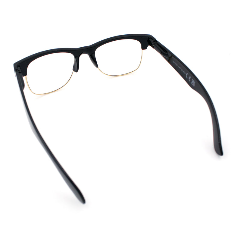 Mens Hipster Half Horn Rim Clear Lens Geek Fashion Eyeglasses Black Gold - Clear