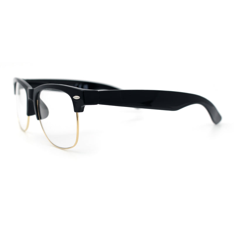 Mens Hipster Half Horn Rim Clear Lens Geek Fashion Eyeglasses Black Gold - Clear