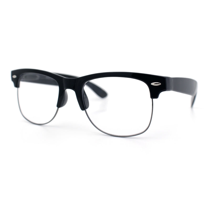 Mens Hipster Half Horn Rim Clear Lens Geek Fashion Eyeglasses Black Gold - Clear