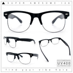 Mens Hipster Half Horn Rim Clear Lens Geek Fashion Eyeglasses Black Gold - Clear