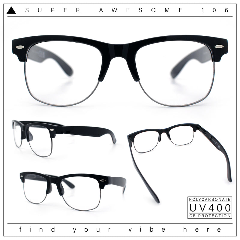 Mens Hipster Half Horn Rim Clear Lens Geek Fashion Eyeglasses Black Gold - Clear