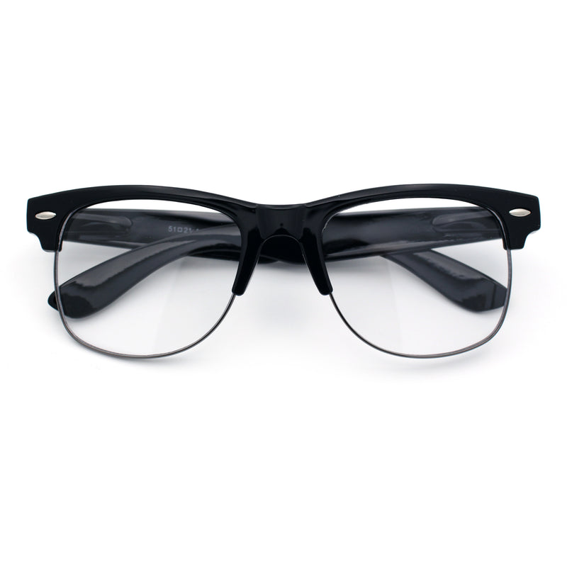Mens Hipster Half Horn Rim Clear Lens Geek Fashion Eyeglasses Black Gold - Clear