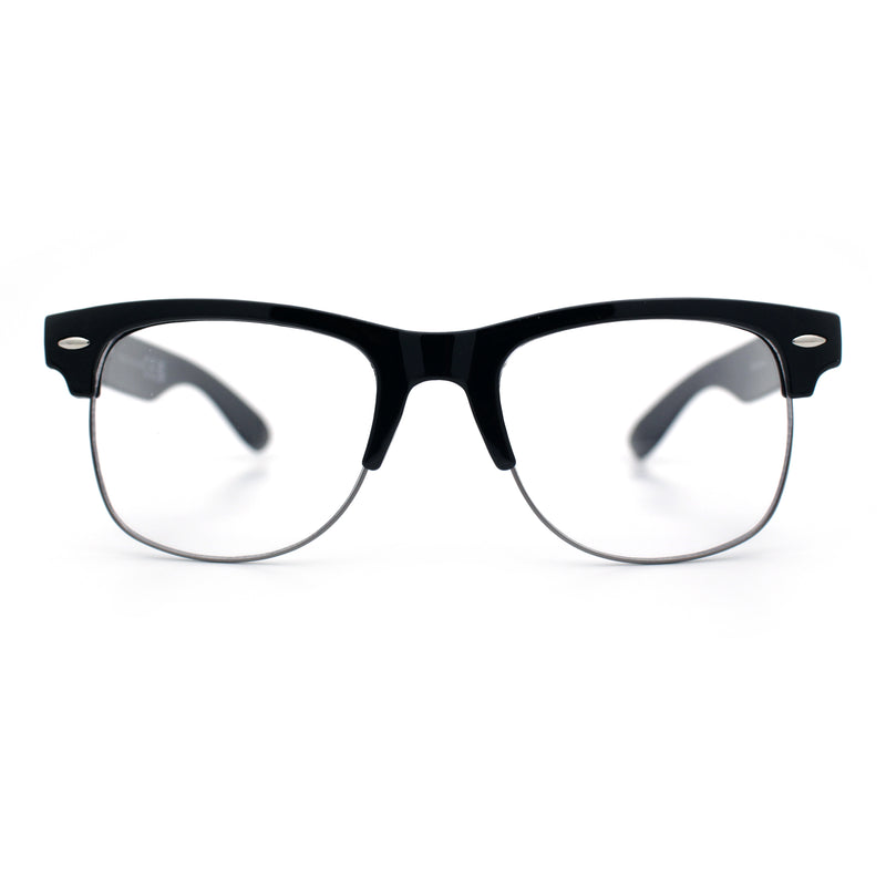 Mens Hipster Half Horn Rim Clear Lens Geek Fashion Eyeglasses Black Gold - Clear