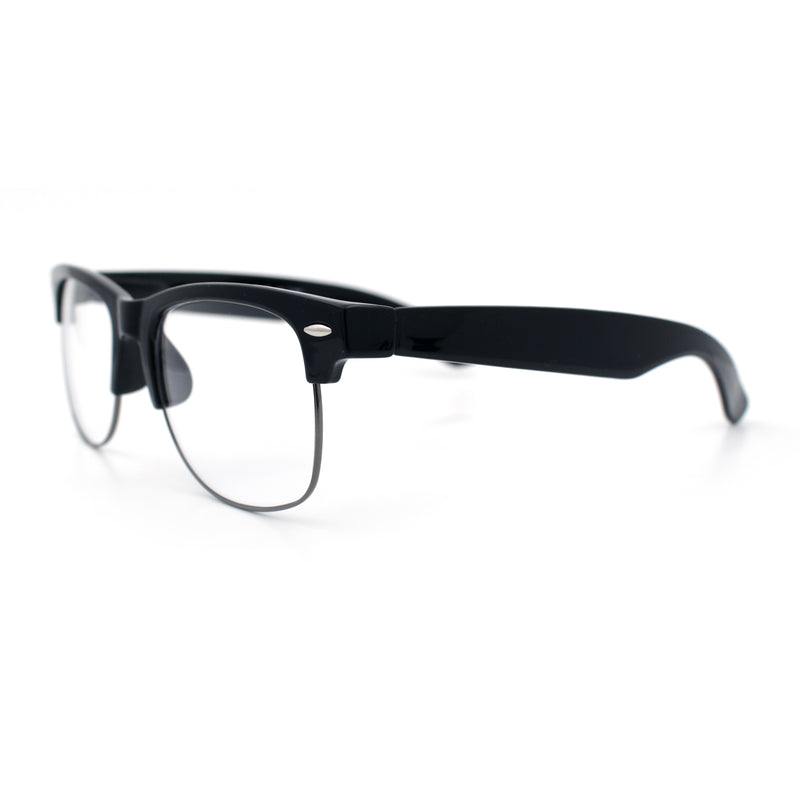 Mens Hipster Half Horn Rim Clear Lens Geek Fashion Eyeglasses Black Gold - Clear