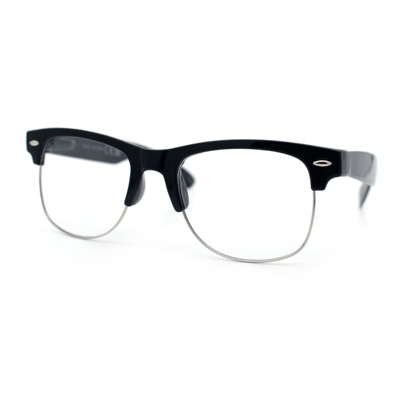 Mens Hipster Half Horn Rim Clear Lens Geek Fashion Eyeglasses Black Gold - Clear