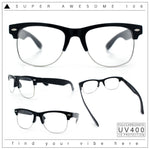 Mens Hipster Half Horn Rim Clear Lens Geek Fashion Eyeglasses Black Gold - Clear