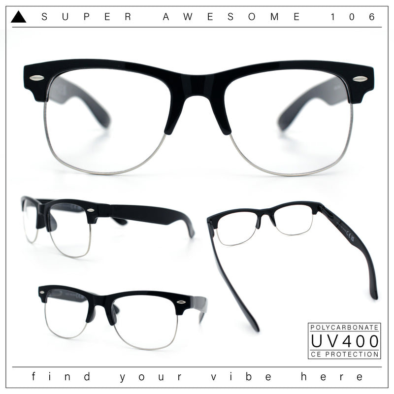 Mens Hipster Half Horn Rim Clear Lens Geek Fashion Eyeglasses