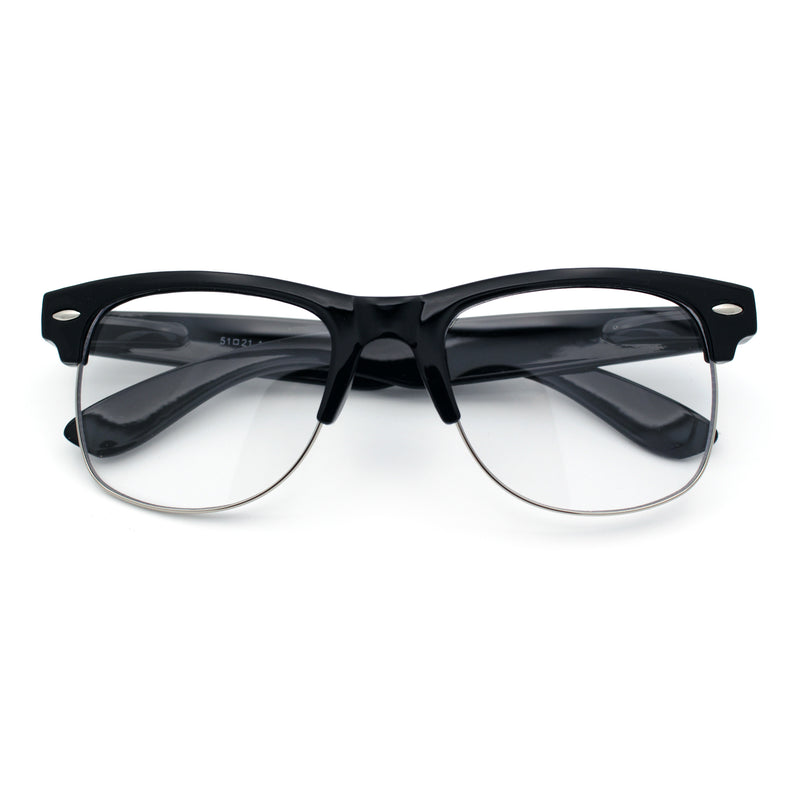 Mens Hipster Half Horn Rim Clear Lens Geek Fashion Eyeglasses Black Gold - Clear