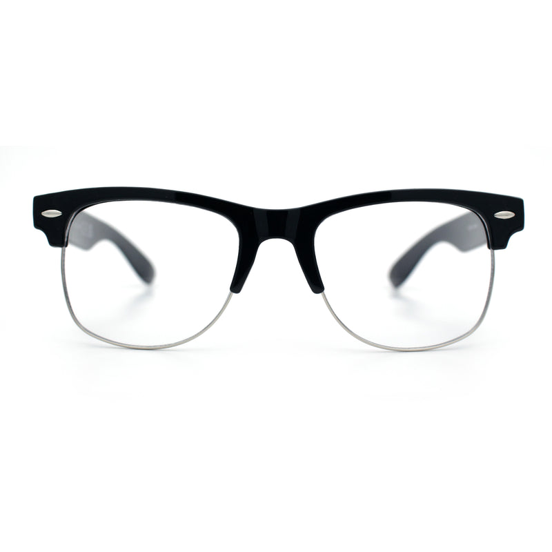 Mens Hipster Half Horn Rim Clear Lens Geek Fashion Eyeglasses Black Gold - Clear