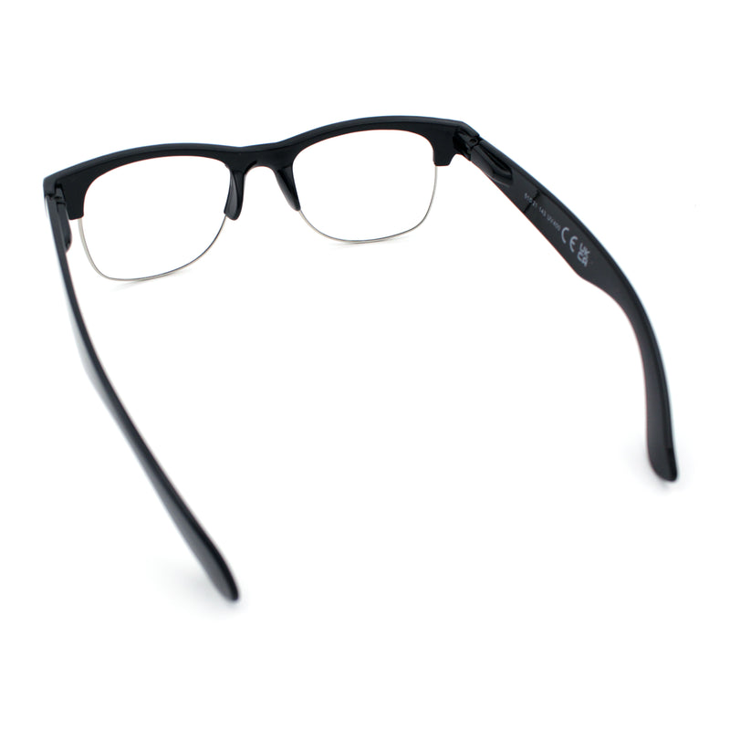 Mens Hipster Half Horn Rim Clear Lens Geek Fashion Eyeglasses Black Gold - Clear