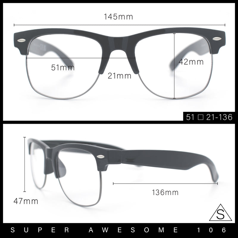 Mens Hipster Half Horn Rim Clear Lens Geek Fashion Eyeglasses Black Gold - Clear