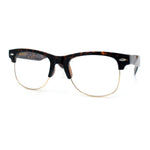 Mens Hipster Half Horn Rim Clear Lens Geek Fashion Eyeglasses Black Gold - Clear