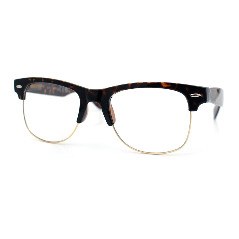 Mens Hipster Half Horn Rim Clear Lens Geek Fashion Eyeglasses Black Gold - Clear