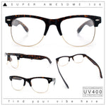 Mens Hipster Half Horn Rim Clear Lens Geek Fashion Eyeglasses Black Gold - Clear