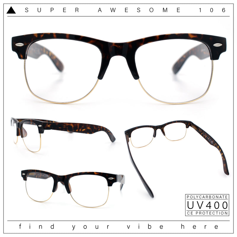 Mens Hipster Half Horn Rim Clear Lens Geek Fashion Eyeglasses Black Gold - Clear