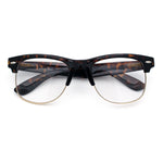 Mens Hipster Half Horn Rim Clear Lens Geek Fashion Eyeglasses Black Gold - Clear