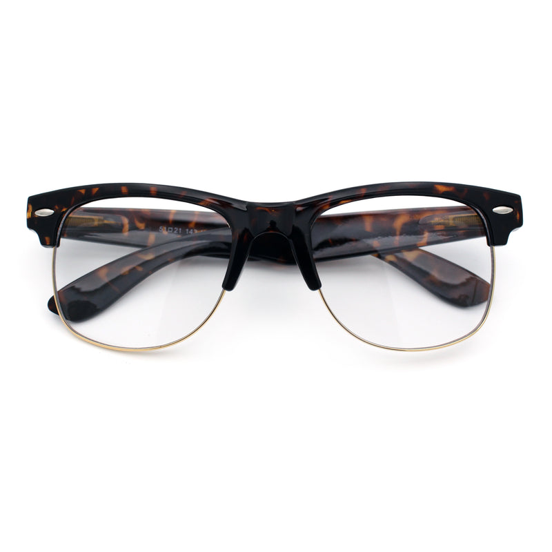 Mens Hipster Half Horn Rim Clear Lens Geek Fashion Eyeglasses Black Gold - Clear