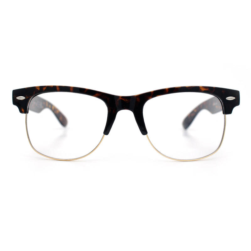 Mens Hipster Half Horn Rim Clear Lens Geek Fashion Eyeglasses Black Gold - Clear