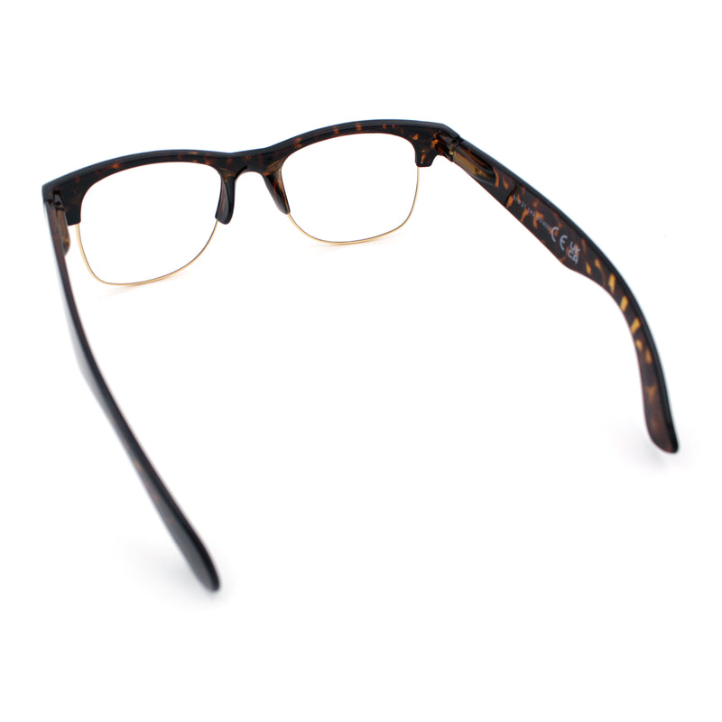 Mens Hipster Half Horn Rim Clear Lens Geek Fashion Eyeglasses Black Gold - Clear