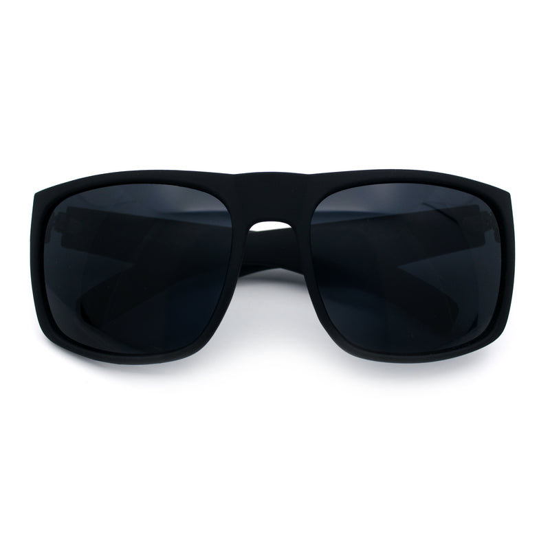Mens Rectangular Matte Black Gangster Oversize Plastic Sport Sunglasses