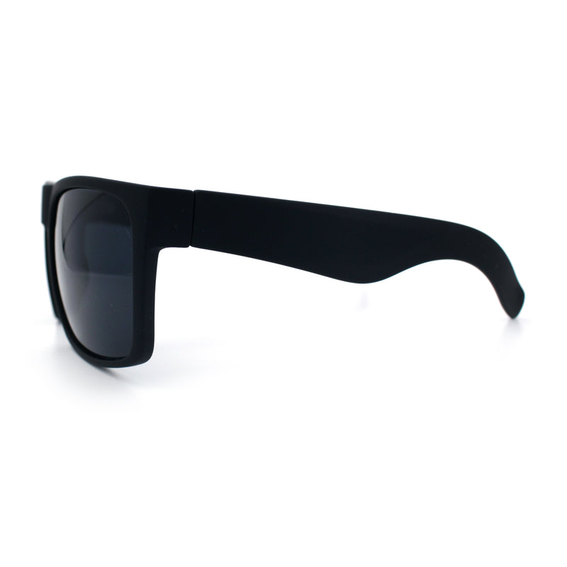 Mens Rectangular Matte Black Gangster Oversize Plastic Sport Sunglasses