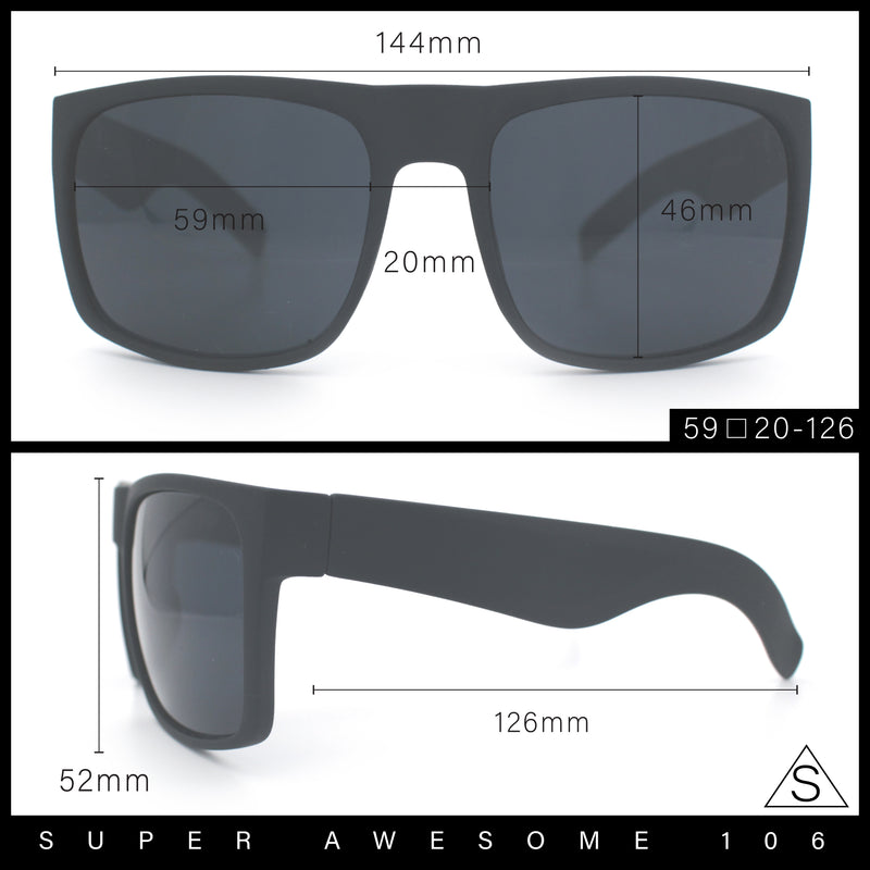 Mens Rectangular Matte Black Gangster Oversize Plastic Sport Sunglasses