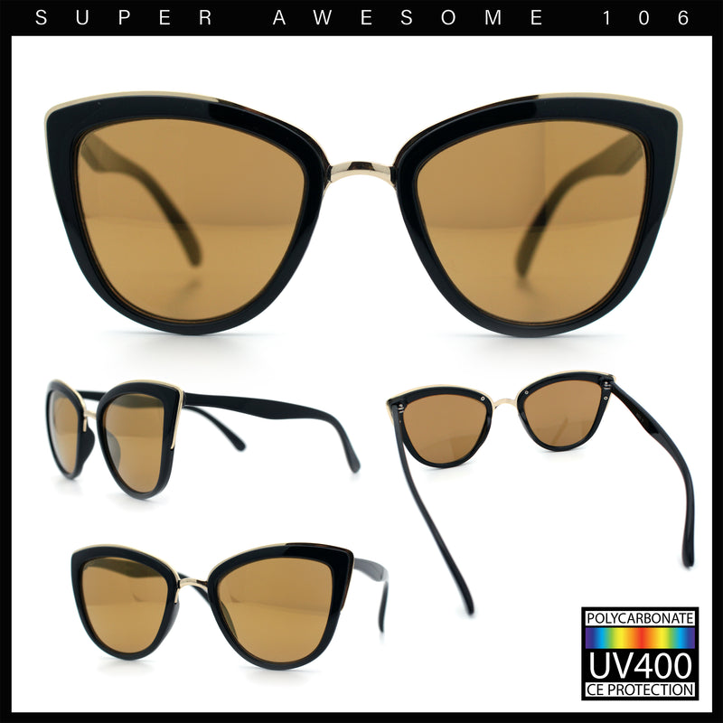 SA106 Womens Color Mirror Reflective Lens Oversize Cat Eye Sunglasses