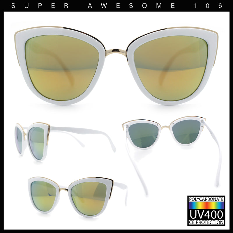 SA106 Womens Color Mirror Reflective Lens Oversize Cat Eye Sunglasses
