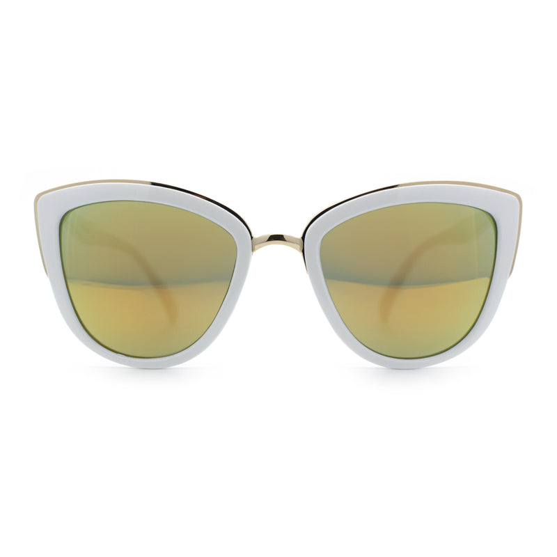 SA106 Womens Color Mirror Reflective Lens Oversize Cat Eye Sunglasses