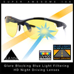 Xloop Mens Baseball Half Rim Blue Light Glare Blocking Night Driving Sunglasses