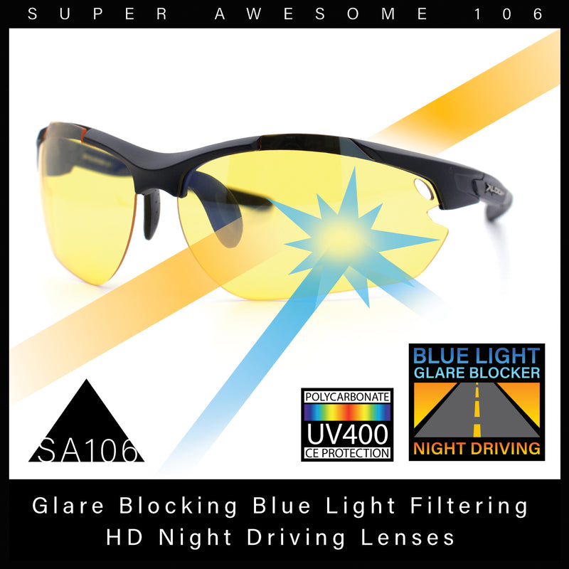 Xloop Mens Baseball Half Rim Blue Light Glare Blocking Night Driving Sunglasses