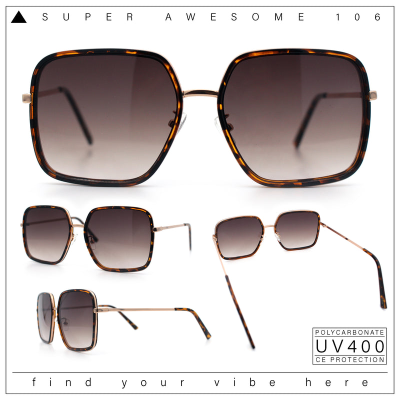 Womens Chic Oversize Double Rim Rectangle Butterfly Sunglasses