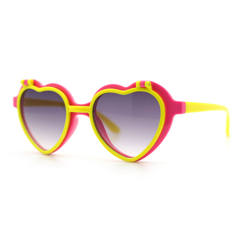 Girls Kids Size Pop Color Flip Up Heart Shape Plastic Sunglasses