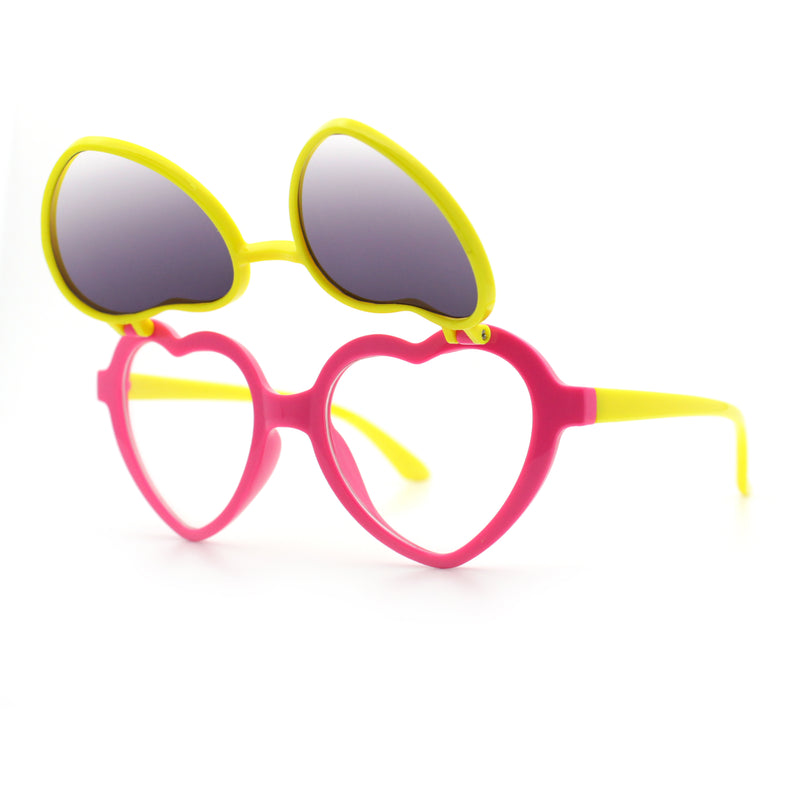 Girls Kids Size Pop Color Flip Up Heart Shape Plastic Sunglasses