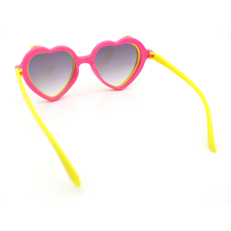 Girls Kids Size Pop Color Flip Up Heart Shape Plastic Sunglasses