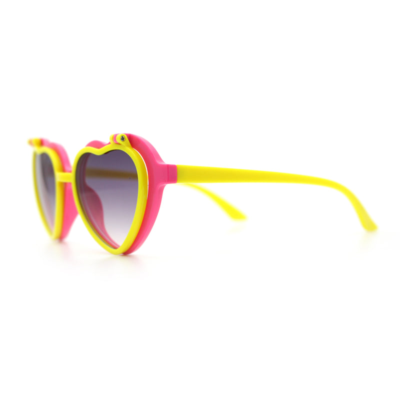 Girls Kids Size Pop Color Flip Up Heart Shape Plastic Sunglasses