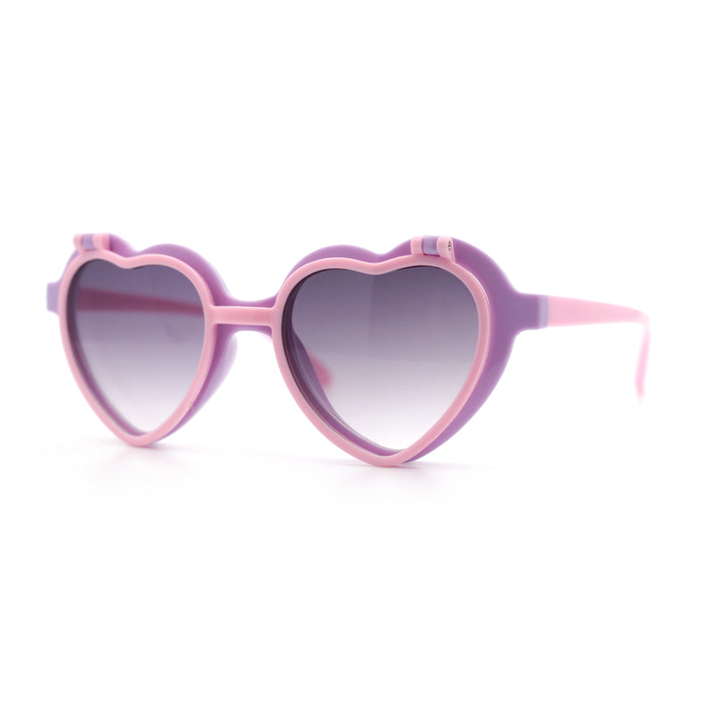 Girls Kids Size Pop Color Flip Up Heart Shape Plastic Sunglasses