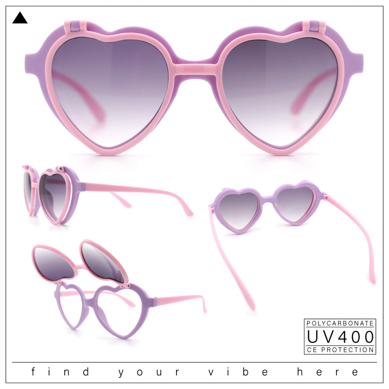 Girls Kids Size Pop Color Flip Up Heart Shape Plastic Sunglasses